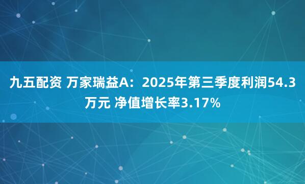 九五配资 万家瑞益A：2025年第三季度利润54.3万元 净值增长率3.17%