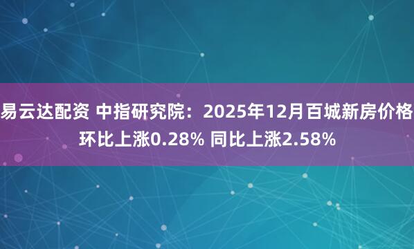 易云达配资 中指研究院：2025年12月百城新房价格环比上涨0.28% 同比上涨2.58%