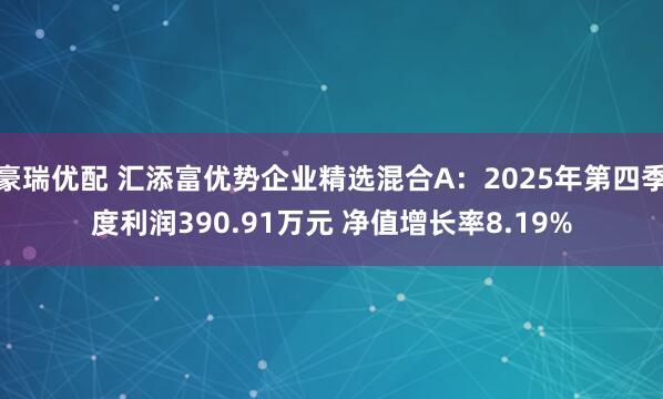 豪瑞优配 汇添富优势企业精选混合A：2025年第四季度利润390.91万元 净值增长率8.19%
